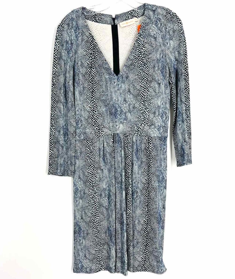 Tory Burch Size M Blue/White Reptile Designer Dress